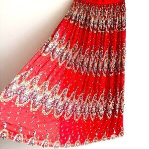 Vintage Adele Wechsler Silk Fully Beaded Midi Skirt S